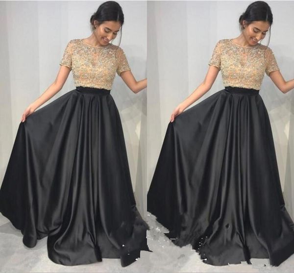 2018 Sheer Jewel Champagne Lace Appliques Prom Dresses Top Black Skirt Beads Floor Length Formal Evening Dress Celebrity Gown Custom Made
2018 Sheer Jewel Champagne Lace Appliques Prom Dresses Top Black Skirt Beads Floor Length Formal Evening Dress Celebrity Gown Custom Made