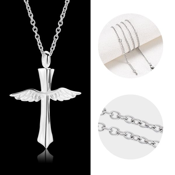 new angle wings cross cremation memorial ashes urn keepsake stainless steel pendant necklace jewelry for men or women, Silver
new angle wings cross cremation memorial ashes urn keepsake stainless steel pendant necklace jewelry for men or women, Silver
