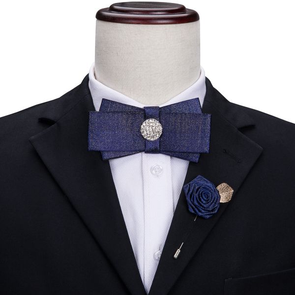 men's dark blue denim bow tie with white gemstones and exquisite corsage luxury shine lapel pin wedding party ng shipping lh-454, Black;blue
men's dark blue denim bow tie with white gemstones and exquisite corsage luxury shine lapel pin wedding party ng shipping lh-454, Black;blue