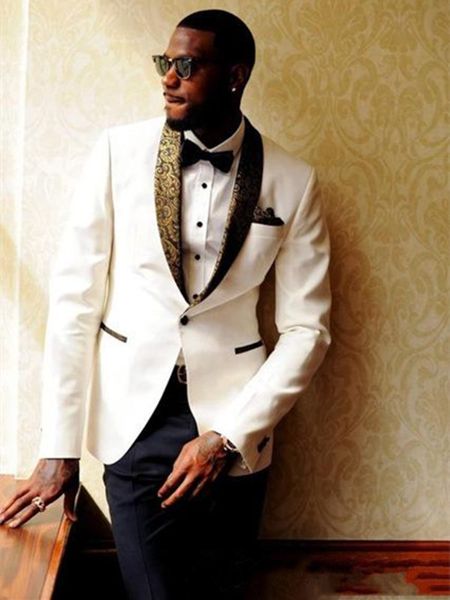 2018 custom made ivory groom tuxedos gold shawl collar mens prom suit slim fit wedding groomsmen suits (jacket+pants+tie), Black;gray
2018 custom made ivory groom tuxedos gold shawl collar mens prom suit slim fit wedding groomsmen suits (jacket+pants+tie), Black;gray
