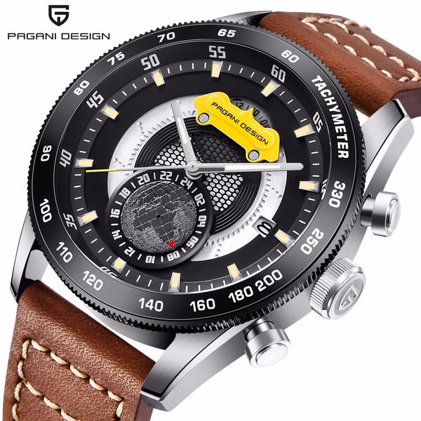 

pagani fashion casual leather band men's sports watch waterproof male wristwatch business unique relogio masculino, Slivery;brown