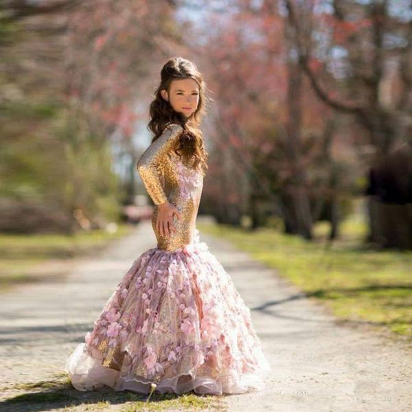 2019 newest Gold Shinny Girl's Pageant Hand Made Flower Long Sleeve Mermaid Dresses Sequins Applique Flower Girl Dresses
2019 newest Gold Shinny Girl's Pageant Hand Made Flower Long Sleeve Mermaid Dresses Sequins Applique Flower Girl Dresses