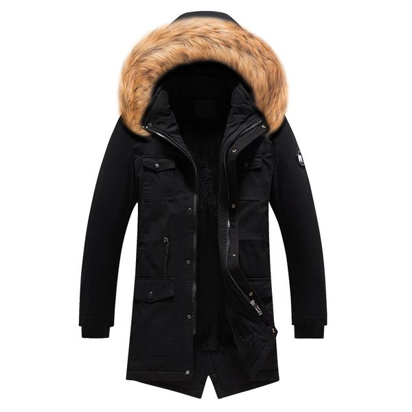 2018 fashion winter long jacket men solid color fur collar hooded coat outwear classical windproof trench thick warm parka men, Black
2018 fashion winter long jacket men solid color fur collar hooded coat outwear classical windproof trench thick warm parka men, Black