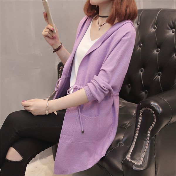 long in the autumn new sweater with cardigan hat unlined upper garment, White;black
long in the autumn new sweater with cardigan hat unlined upper garment, White;black