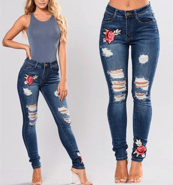 fashion hole design pants embroidered high stretch denim high waist trousers for women large size wear, Blue
fashion hole design pants embroidered high stretch denim high waist trousers for women large size wear, Blue