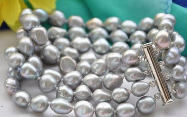 4strands 10mm nature gray baroque freshwater pearl bracelet 7.5inch, Golden;silver
4strands 10mm nature gray baroque freshwater pearl bracelet 7.5inch, Golden;silver