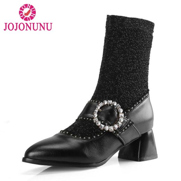 jojonunu women ankle boots crystal winter shoes women patchwork high heel boots buckle pointed toe warm shoes size 32-43, Black
jojonunu women ankle boots crystal winter shoes women patchwork high heel boots buckle pointed toe warm shoes size 32-43, Black