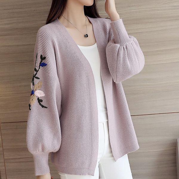 2018 autumn winter loose clothes cardigan female sweet flower embroidered knitted long lantern sleeves cardigan sweater x1, White;black
2018 autumn winter loose clothes cardigan female sweet flower embroidered knitted long lantern sleeves cardigan sweater x1, White;black