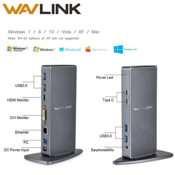 Wavlink Full HD 2048x1152 USB 3.0 Type-C USB-C Универсальная док-станция + RJ45 / DVI / HDMI / VGA / MIC / Audio Port DisplayL
Wavlink Full HD 2048x1152 USB 3.0 Type-C USB-C Универсальная док-станция + RJ45 / DVI / HDMI / VGA / MIC / Audio Port DisplayL