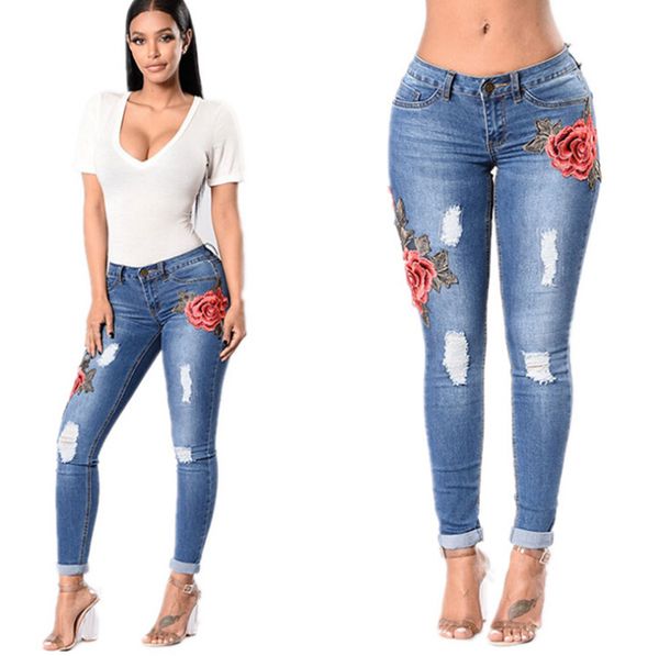 rose embroidered jeans women fashion pants ripped blue slim low waist pencil pants capris
rose embroidered jeans women fashion pants ripped blue slim low waist pencil pants capris