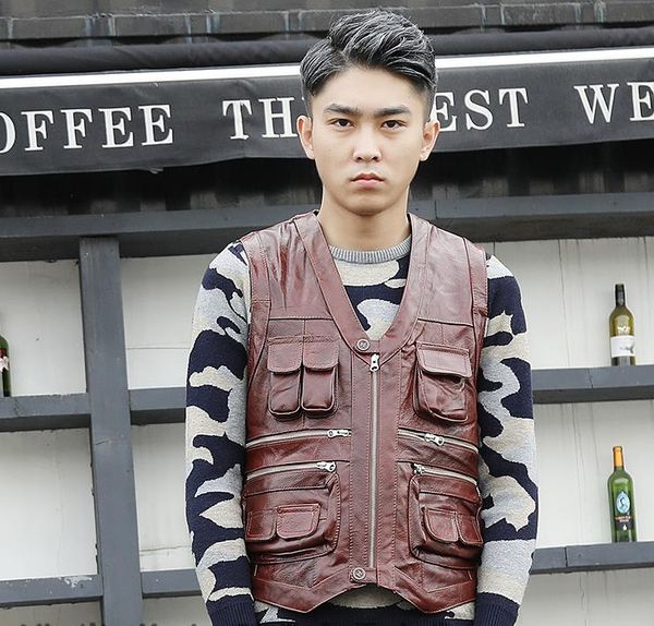 newsosoo enuine cow leather vest mens motor biker vest with many pockets zipper brown motorcycle jacket male waistcoat, Black;white
newsosoo enuine cow leather vest mens motor biker vest with many pockets zipper brown motorcycle jacket male waistcoat, Black;white
