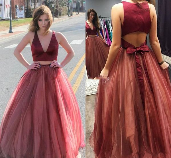 2019 burgundy v neck two pieces a line prom dresses hollow back sweep train ribbon sash long evening party gowns vestidos de fiesta, Black
2019 burgundy v neck two pieces a line prom dresses hollow back sweep train ribbon sash long evening party gowns vestidos de fiesta, Black