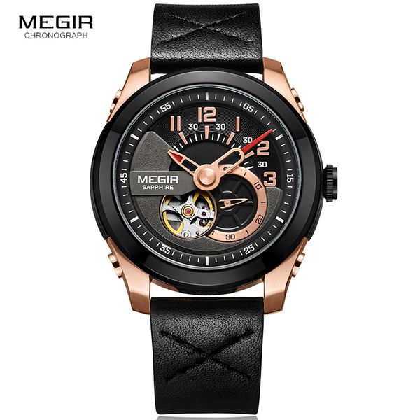 megir men's mechanical watches fashion black leather strap rose gold waterproof analogue wristwatch for man 62050gr, Slivery;brown
megir men's mechanical watches fashion black leather strap rose gold waterproof analogue wristwatch for man 62050gr, Slivery;brown
