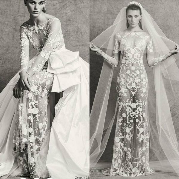 Zuhair murad 2018 fall wedding dre illu ion heer bateau neckline lace applique bridal gown with atin detachable train
Zuhair murad 2018 fall wedding dre illu ion heer bateau neckline lace applique bridal gown with atin detachable train