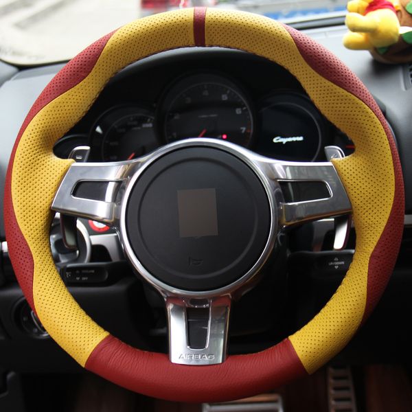 hand-stitched car steering wheel cover red yellow genuine leather for porsche cayenne panamera 2012 2013
hand-stitched car steering wheel cover red yellow genuine leather for porsche cayenne panamera 2012 2013