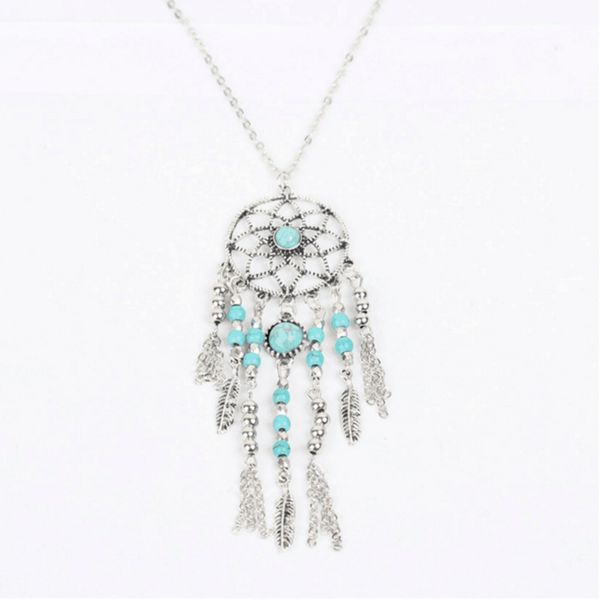 silver necklace pendant bohemian ethnic style retro fringed feather blue turquoise dream catcher with sweater necklace jewelry
silver necklace pendant bohemian ethnic style retro fringed feather blue turquoise dream catcher with sweater necklace jewelry