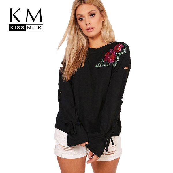 kissmilk women plus size floral sequin sleeve hole t shirt long sleeve black round neck basic large size casual t shirt, White
kissmilk women plus size floral sequin sleeve hole t shirt long sleeve black round neck basic large size casual t shirt, White
