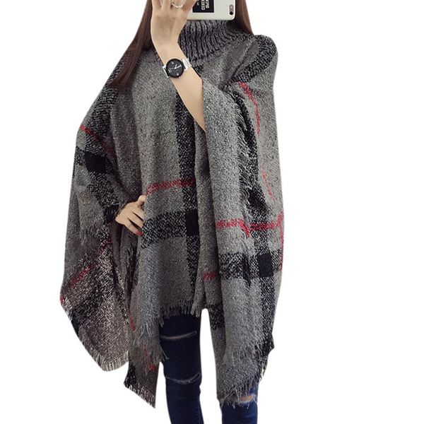 mrwonder women sweater high-necked plaid sweater loose bat design sleeve knit fringed cape jacket, White;black
mrwonder women sweater high-necked plaid sweater loose bat design sleeve knit fringed cape jacket, White;black