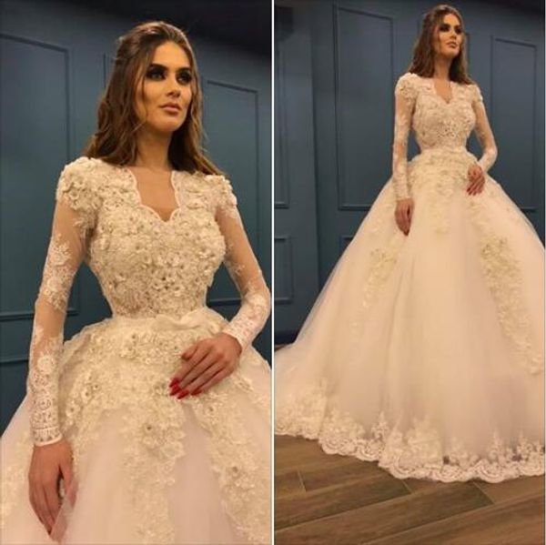 vintage luxury lace ball gown long sleeves wedding dresses saudi arabia 2019 v neck beaded wedding gowns princess bling sleeves, White
vintage luxury lace ball gown long sleeves wedding dresses saudi arabia 2019 v neck beaded wedding gowns princess bling sleeves, White