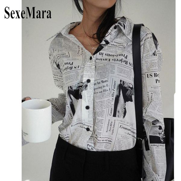 sexemara 2018 new fashion black white letter printed loose casual turn down collar long sleeve shirt female's blouse 
sexemara 2018 new fashion black white letter printed loose casual turn down collar long sleeve shirt female's blouse