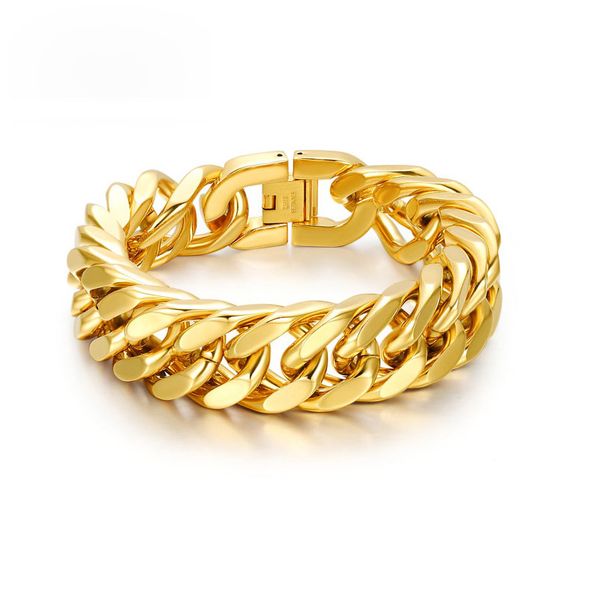mens chain link bracelet 15mm wide stainless steel wrist band hand gold color bracelet male jewelry gift pulseira, Black
mens chain link bracelet 15mm wide stainless steel wrist band hand gold color bracelet male jewelry gift pulseira, Black