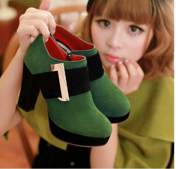 send 2016 spring fashion coarse heel waterproof table round head high heel women's single shoes, Black
send 2016 spring fashion coarse heel waterproof table round head high heel women's single shoes, Black