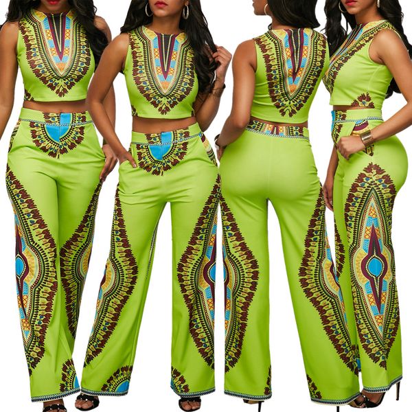 women's fashion african national print casual sleeveless waist wide long pants suits daily wear q113, White
women's fashion african national print casual sleeveless waist wide long pants suits daily wear q113, White