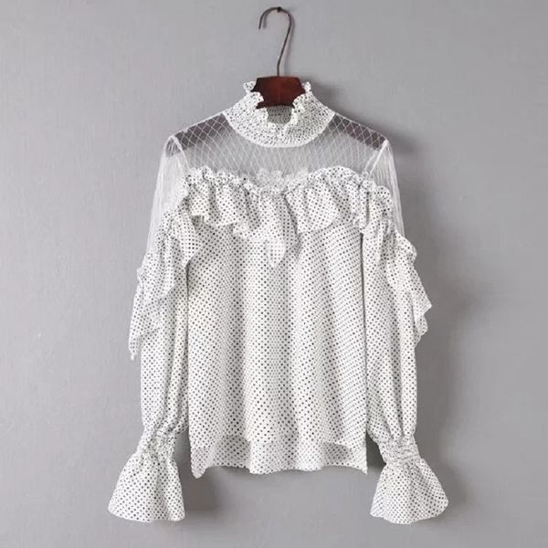 spring 2018 summer women shirt long sleeve loose perspective splicing dot flounced chiffon shirt blouses shirts women, White
spring 2018 summer women shirt long sleeve loose perspective splicing dot flounced chiffon shirt blouses shirts women, White