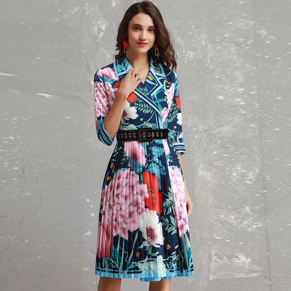 new fashion runway long coat women' 3/4 sleeve floral print vintage belt slim pleated trench coat, Tan;black
new fashion runway long coat women' 3/4 sleeve floral print vintage belt slim pleated trench coat, Tan;black