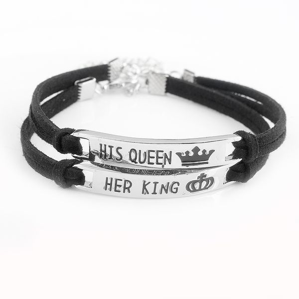 lover's bracelet his queen her king black rope bangle romantic chic silver couples' gifts custom jewelry
lover's bracelet his queen her king black rope bangle romantic chic silver couples' gifts custom jewelry