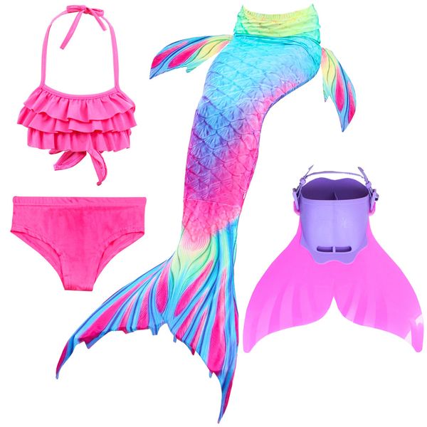 4pcs/set mermaid tail with flipper bikini girls children kids swimmable swimming mermaid tail costome cosplay, Black;red 
4pcs/set mermaid tail with flipper bikini girls children kids swimmable swimming mermaid tail costome cosplay, Black;red