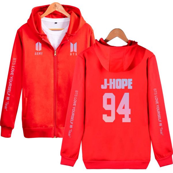 

2018 bts k-pop bangtan boys love yourself army v j-hope women zipper hoodies sweatshirt fans fashion casual clothes, Black