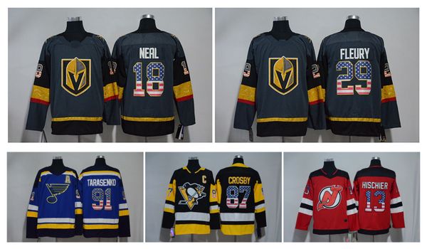 usa flag hockey jerseys vgk vegas golden knights 29 marc-andre fleury 18 james neal 87 sidney crosby 91 vladimir tarasenko 13 nico hischier, Black;red
usa flag hockey jerseys vgk vegas golden knights 29 marc-andre fleury 18 james neal 87 sidney crosby 91 vladimir tarasenko 13 nico hischier, Black;red