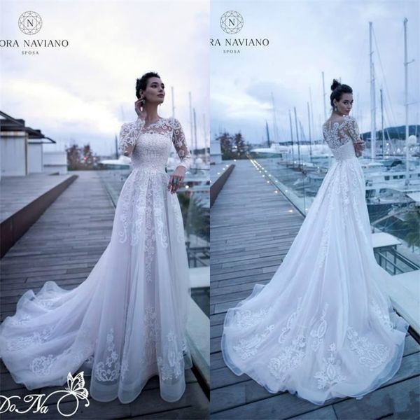 2019 new long sleeve wedding dresses lace appliqued a line bridal gowns covered button country beach wedding dress, White
2019 new long sleeve wedding dresses lace appliqued a line bridal gowns covered button country beach wedding dress, White