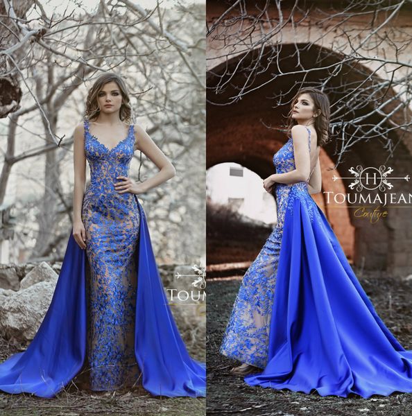 royal blue toumajean couture lace evening dresses with overskirts spaghetti mermaid prom dress with beads sweep tarin appliques party gowns, Black;red
royal blue toumajean couture lace evening dresses with overskirts spaghetti mermaid prom dress with beads sweep tarin appliques party gowns, Black;red