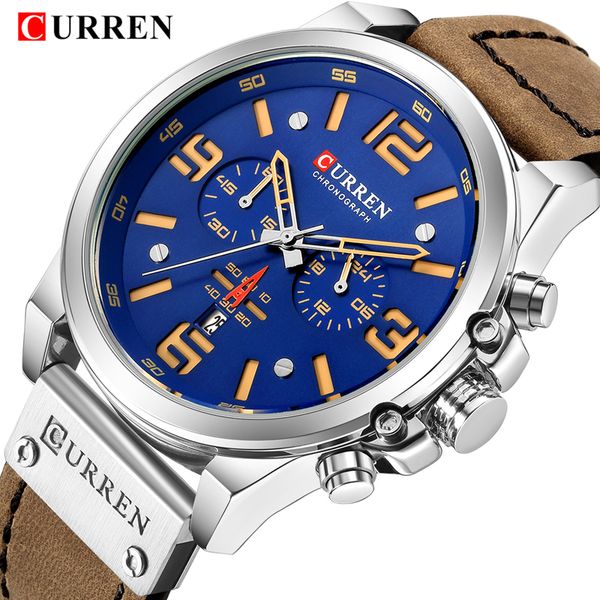 watch men sports chronograph quartz wrist watches fashion brand curren leather relog hombre water resistant with calendar, Slivery;brown
watch men sports chronograph quartz wrist watches fashion brand curren leather relog hombre water resistant with calendar, Slivery;brown