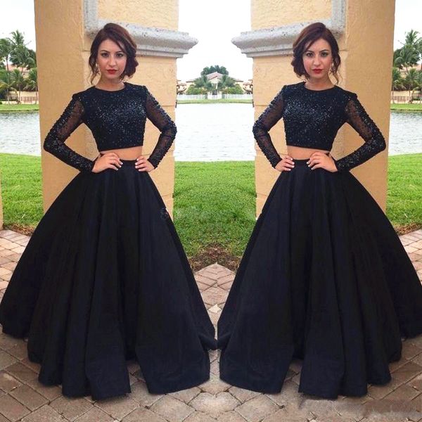 two pieces black prom dress long sleeve sparkly beads sequins bodice a line long floor length formal evening wear party gowns custom
two pieces black prom dress long sleeve sparkly beads sequins bodice a line long floor length formal evening wear party gowns custom