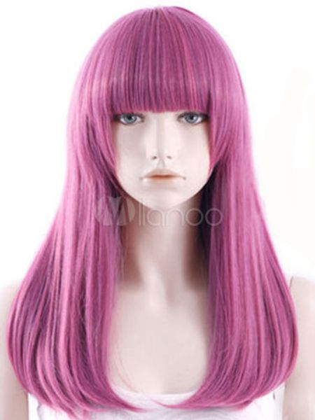 fashion charming pink straight long cosplay carnival wig, Black