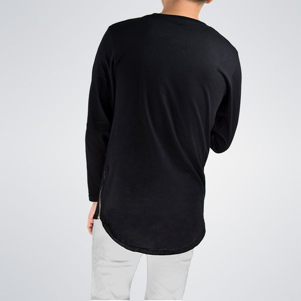 Fashion Street Wear T Shirt Men Extend Swag Side Zip T Shirt Super Longline Long Sleeve T Shirts with Curve Hem and Zip