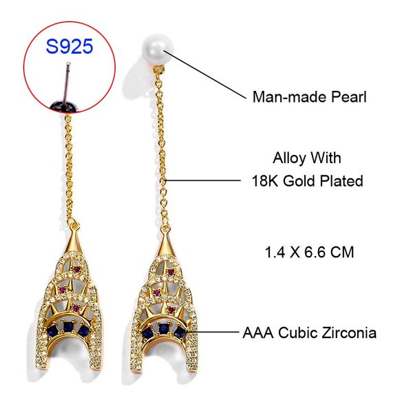 2018 new fashion long earrings for women 925 sterling silver needle tower drop earring jewelry brincos, Golden;silver
2018 new fashion long earrings for women 925 sterling silver needle tower drop earring jewelry brincos, Golden;silver