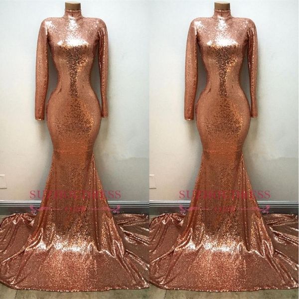 2020 elegant high neck rose gold prom dresses mermaid sequined long sleeves real ps evening gowns ba8242
2020 elegant high neck rose gold prom dresses mermaid sequined long sleeves real ps evening gowns ba8242