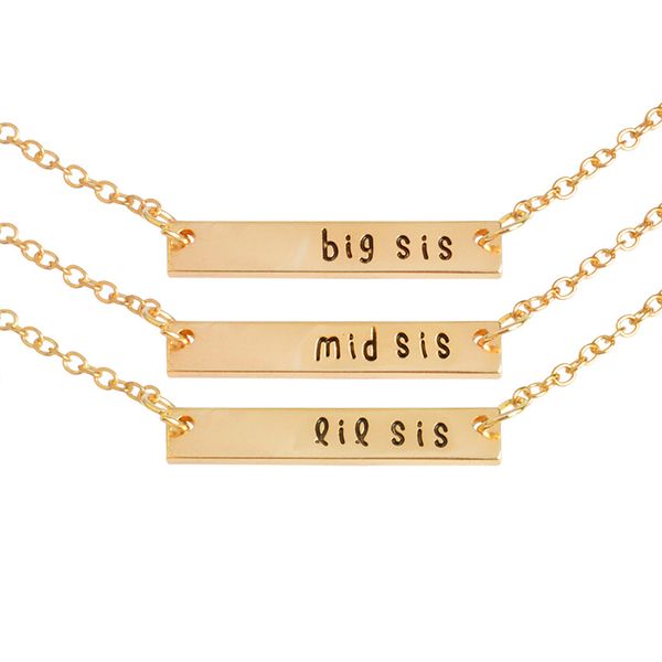 30pcs gold/silver bar necklace with letter big middle littler sister chain necklace jewelry for love sister gift
30pcs gold/silver bar necklace with letter big middle littler sister chain necklace jewelry for love sister gift