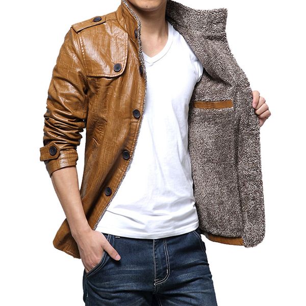 stylish british winter men's jackets coat windproof trench thicken faux fur pu leather slim fit jackets men clothing masculino, Black;brown
stylish british winter men's jackets coat windproof trench thicken faux fur pu leather slim fit jackets men clothing masculino, Black;brown