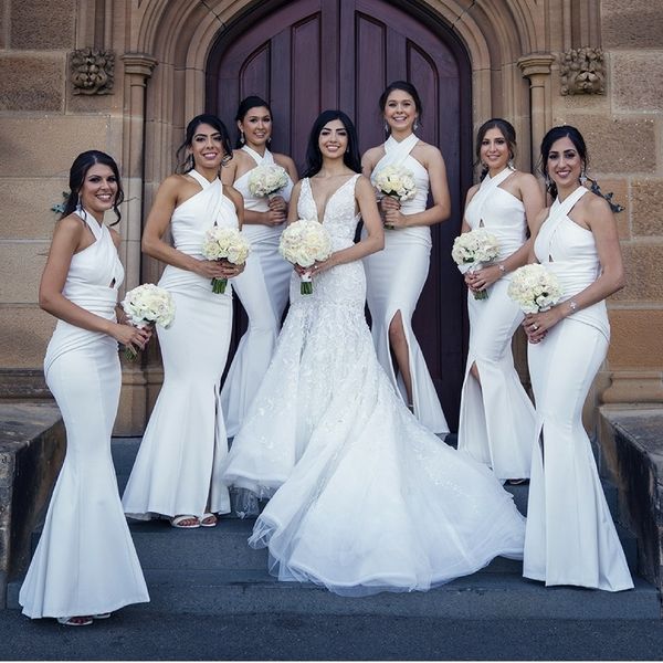 selling side split country bridesmaids dresses mermaid halter neck wedding guest dress floor length maid of honor gowns, White;pink
selling side split country bridesmaids dresses mermaid halter neck wedding guest dress floor length maid of honor gowns, White;pink