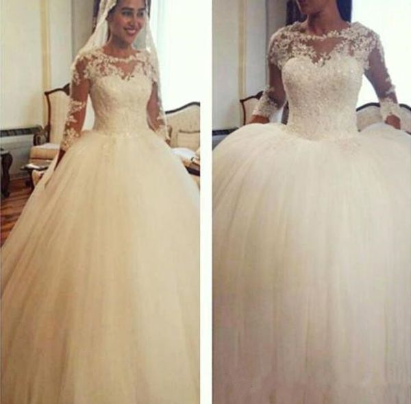 2018 new sheer jewel neck lace appliques ball gown wedding dresses long tulle sheer half sleeves sequined bridal wedding dresses custom made, White
2018 new sheer jewel neck lace appliques ball gown wedding dresses long tulle sheer half sleeves sequined bridal wedding dresses custom made, White