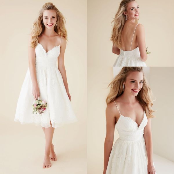 cute short beach wedding dresses v neck spaghetti straps knee length backless wedding gowns white lace bridal dresses dh4149
cute short beach wedding dresses v neck spaghetti straps knee length backless wedding gowns white lace bridal dresses dh4149