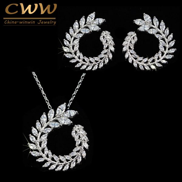 cwwzircons fashion women costume jewelry sparkly olive branch marquise cut cubic zirconia pendant necklace and earring sets t087, Silver
cwwzircons fashion women costume jewelry sparkly olive branch marquise cut cubic zirconia pendant necklace and earring sets t087, Silver