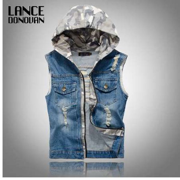 mens denim jean vests with hooded ripped washed vintage blue zipper closure sleeveless jacket, Black;white
mens denim jean vests with hooded ripped washed vintage blue zipper closure sleeveless jacket, Black;white