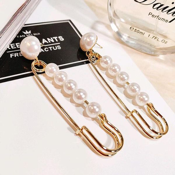 lady earrings 2018 rose gold stainless steel pearl earrings for women geometric safety pin statement dangle female gift, Silver
lady earrings 2018 rose gold stainless steel pearl earrings for women geometric safety pin statement dangle female gift, Silver