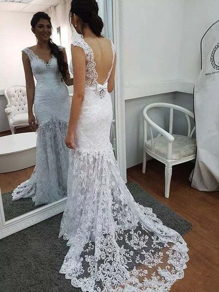 custom full lace mermaid wedding dresses 2020 with bow sash appliques deep v neck sweep train wedding bridal gowns, White
custom full lace mermaid wedding dresses 2020 with bow sash appliques deep v neck sweep train wedding bridal gowns, White